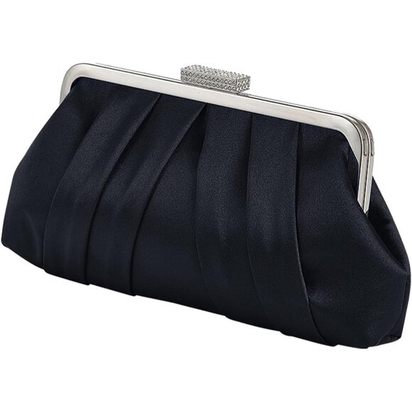 Women Elegant Pleated Clutch Bag Ruched Purse with Metal Chain, Dressy Crossbody - Picture 1 of 8